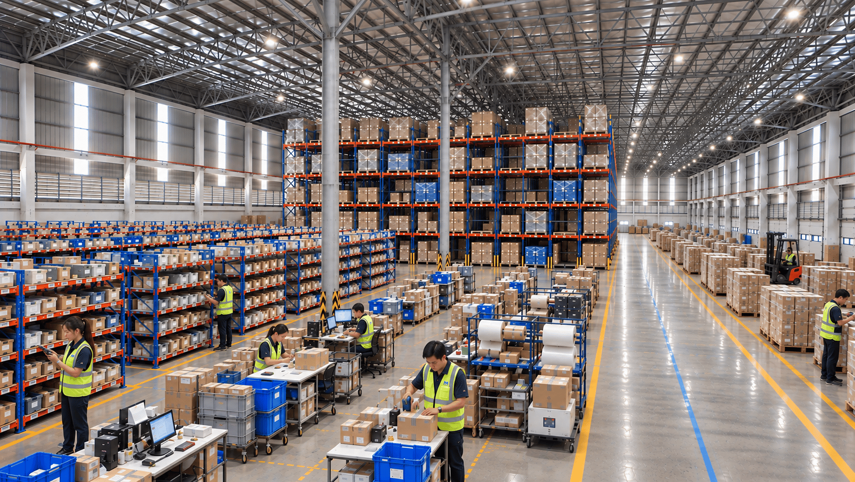 E-commerce picking, packing and fulfillment operations in a warehouse